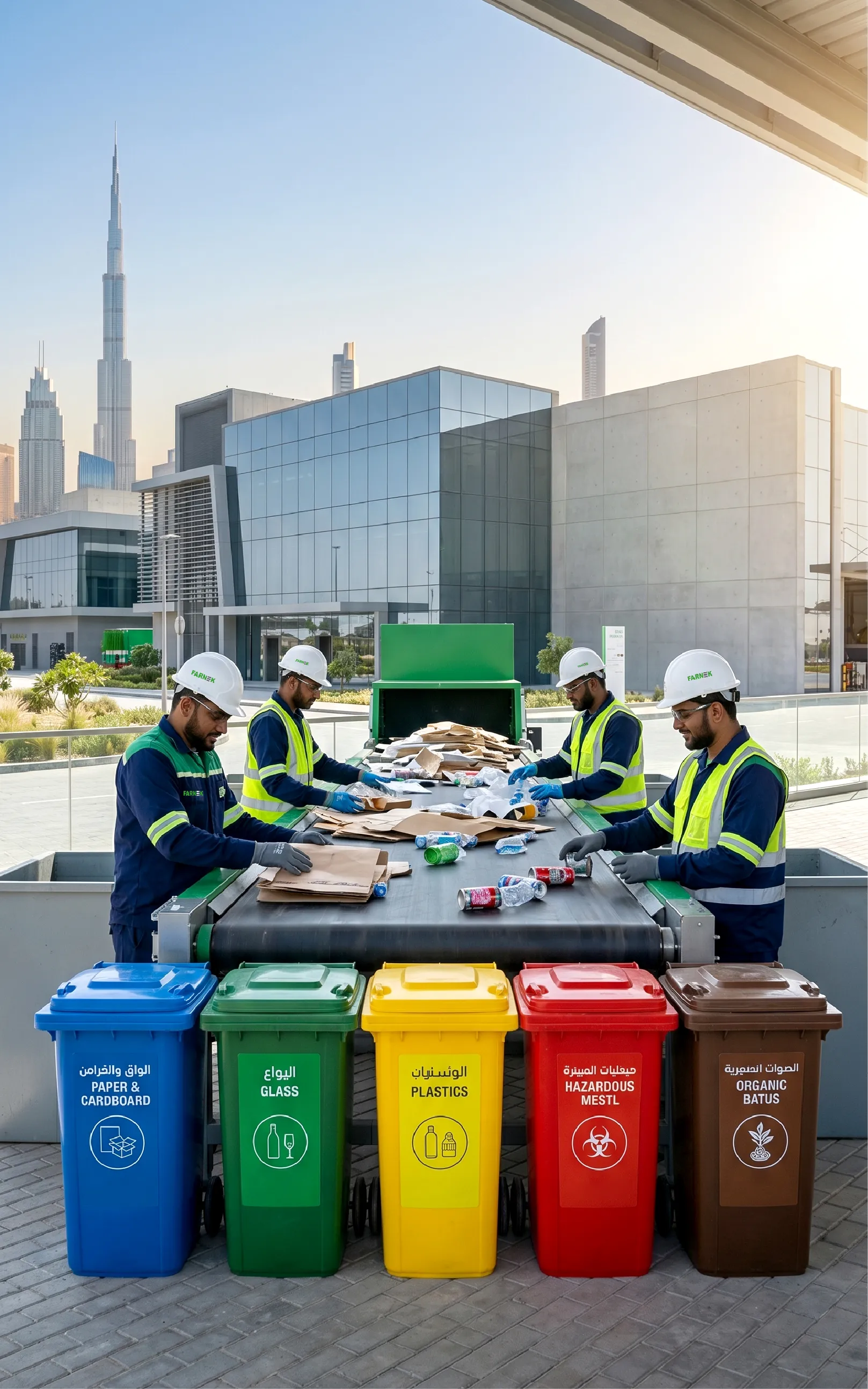 color coded waste sorting bins