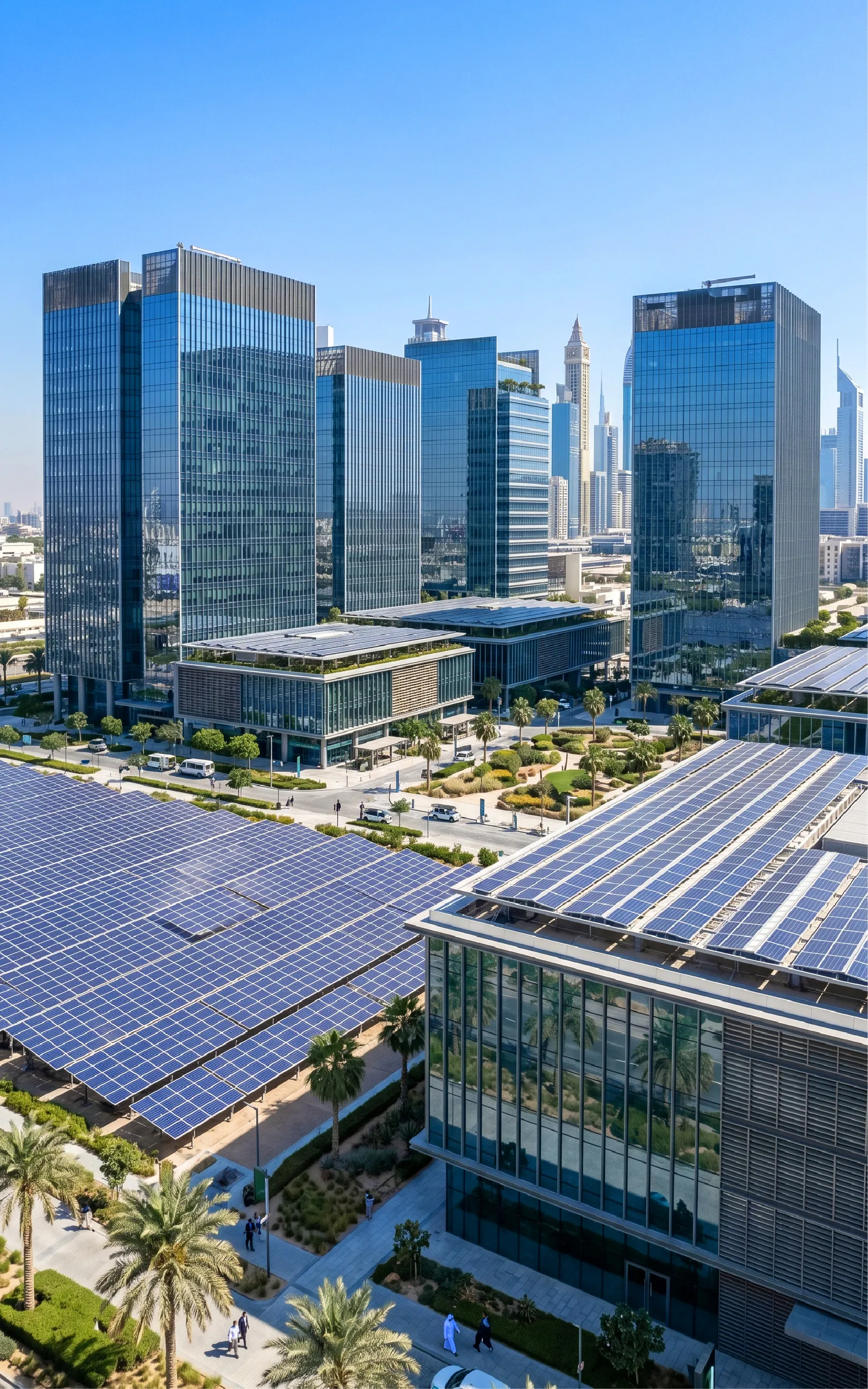 modern building with row of solar panels